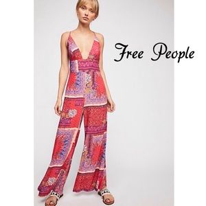 Free People Margarita Patchwork Jumpsuit Red 2